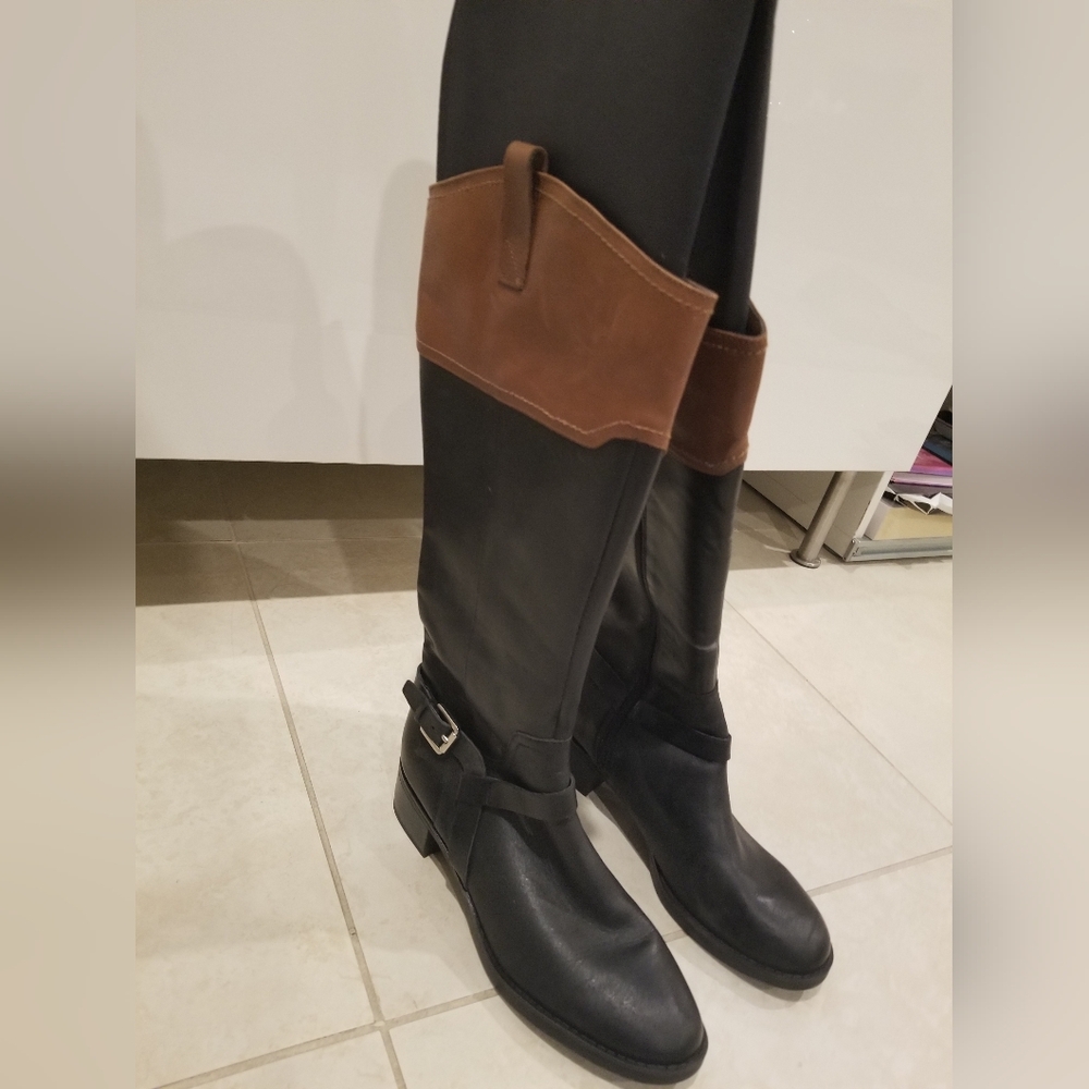 Black and Upper Tan Knee High Boots